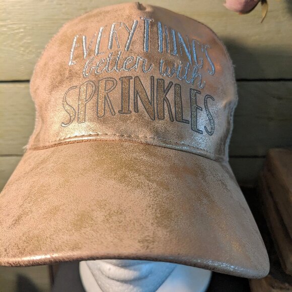 Disney Parks "EVERYTHING'S better with SPRINKLES" Baseball Cap Hat Shimmery Gold - Picture 3 of 9
